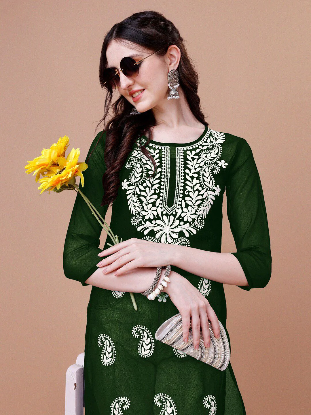 KALINI Paisley Embroidered Chikankari Straight Kurta - Image 6