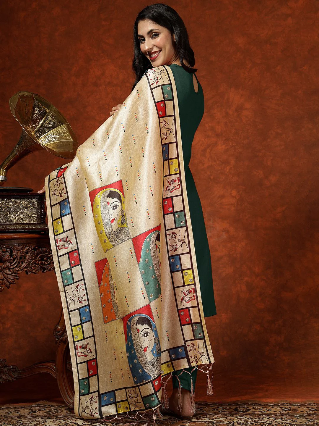 KALINI Printed Straight Kurta & Trousers With Dupatta - Image 4