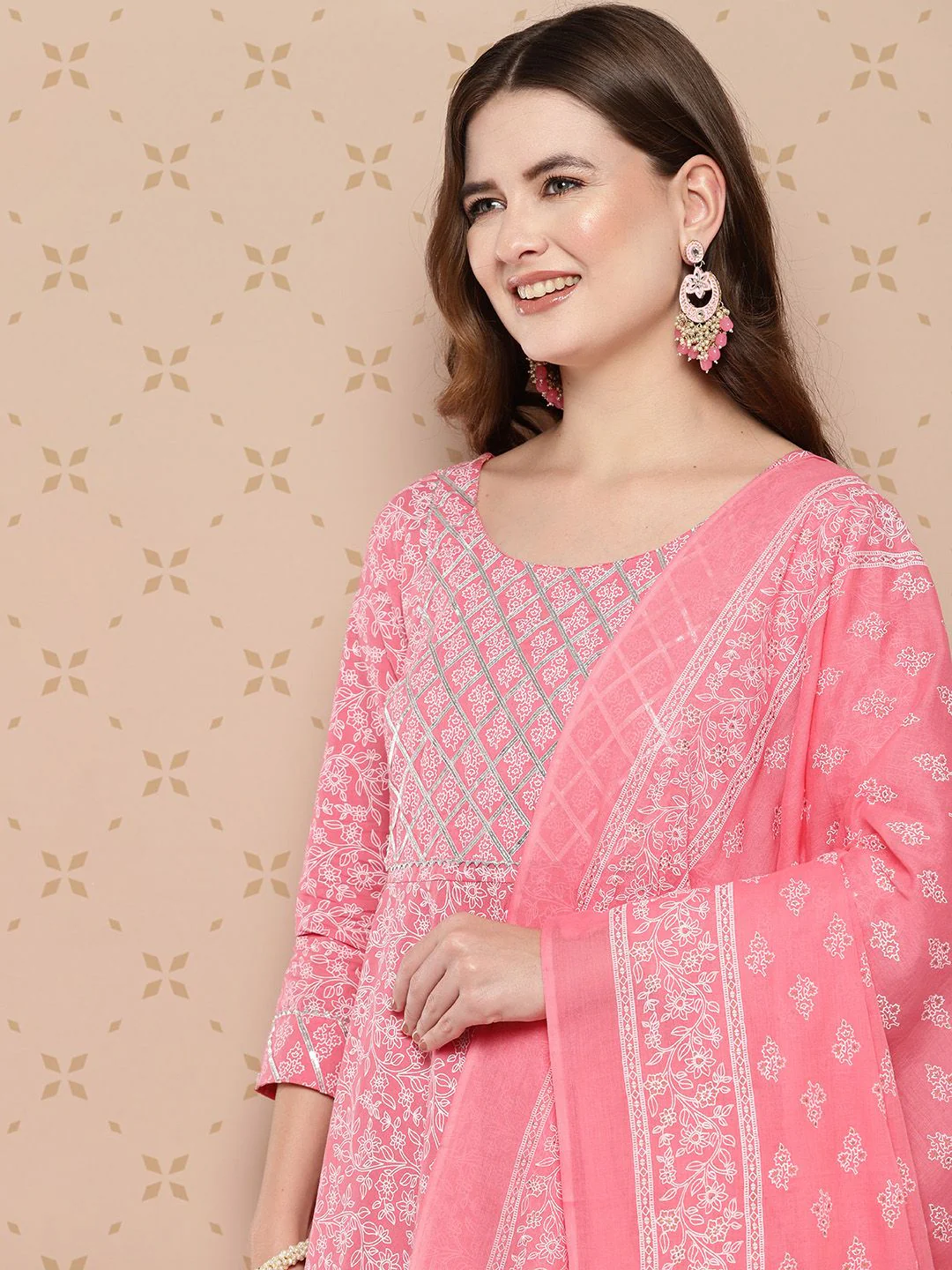 KALINI Pure Cotton Ethnic Motifs Printed Anarkali Kurta With Trousers & With Dupatta - Image 6