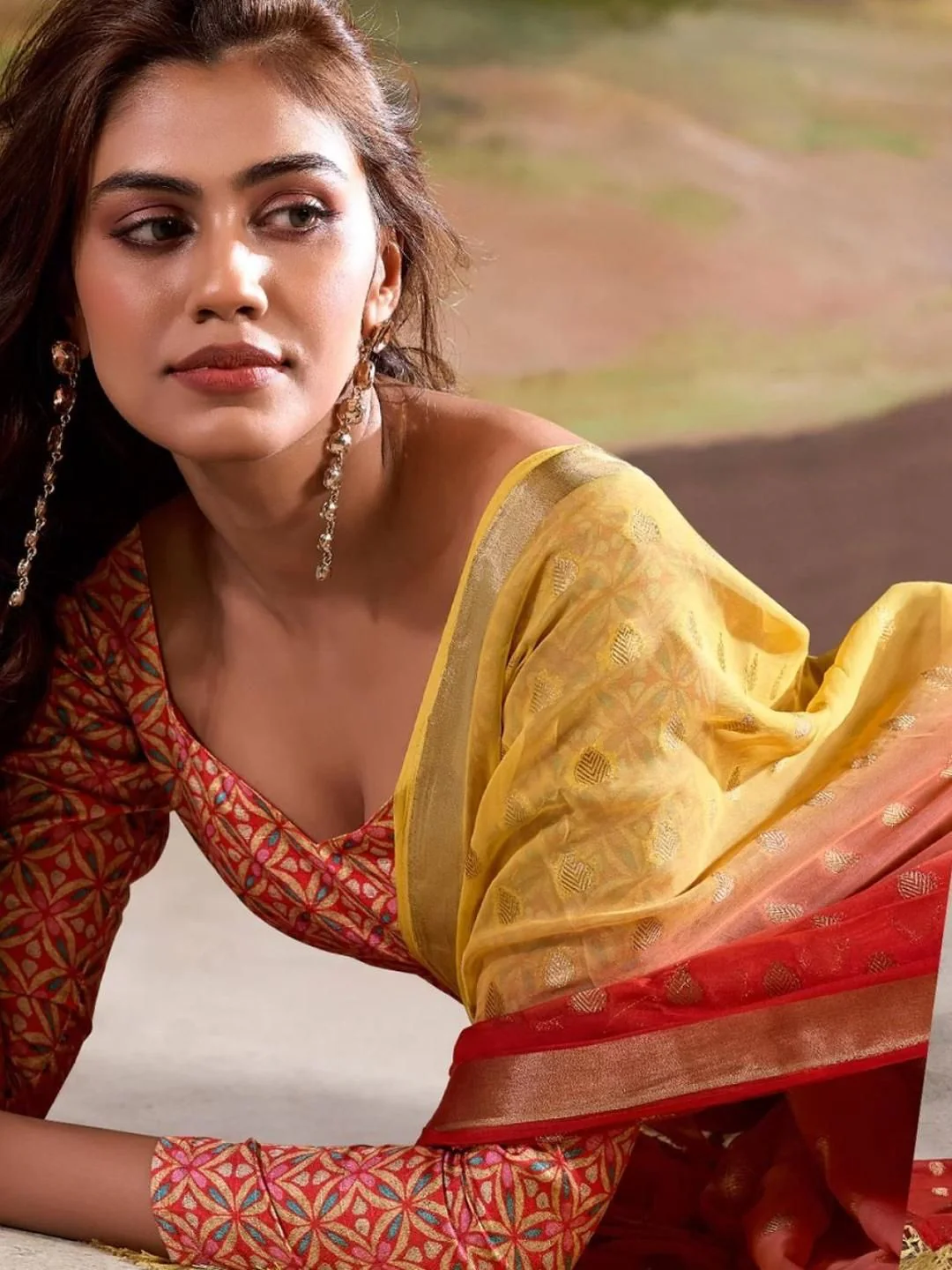 KALINI Red Poly Georgette Sarees - Image 4