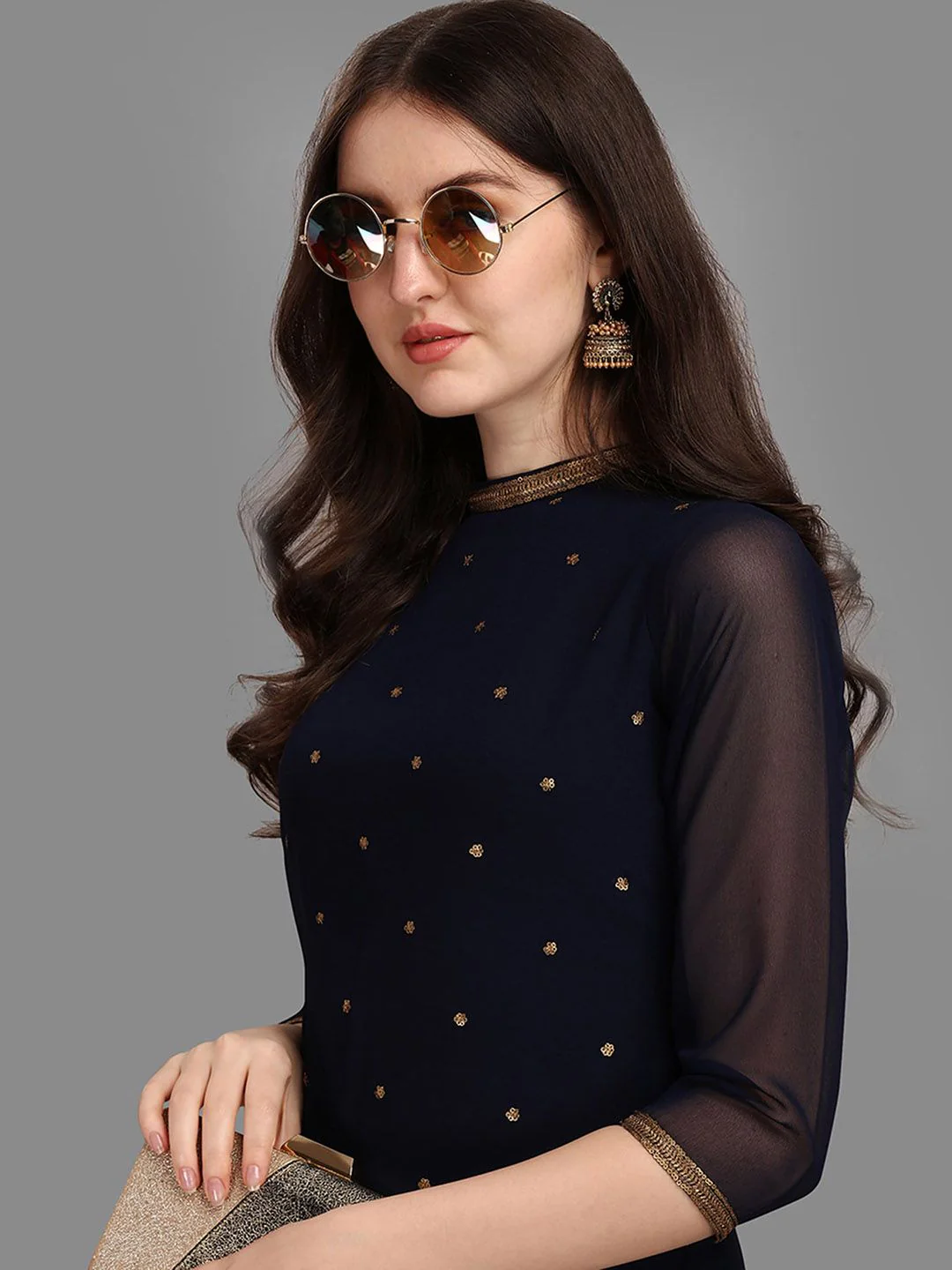 KALINI Sequin Embellished Straight Kurta with Trousers - Image 2