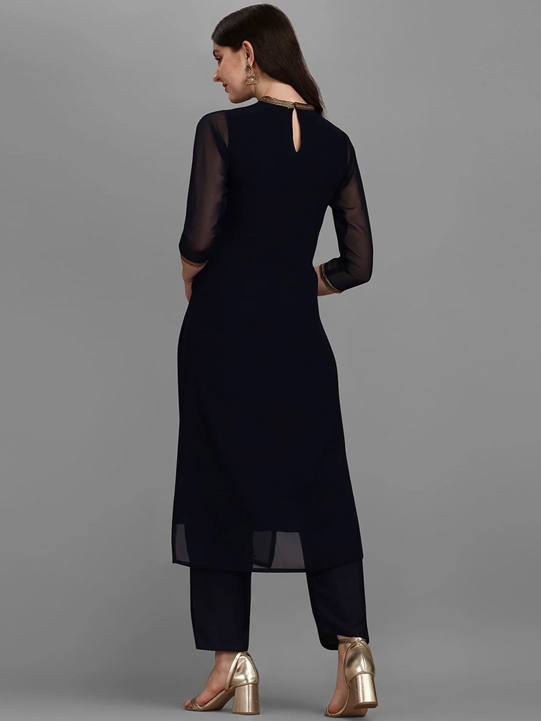 KALINI Sequin Embellished Straight Kurta with Trousers - Image 5