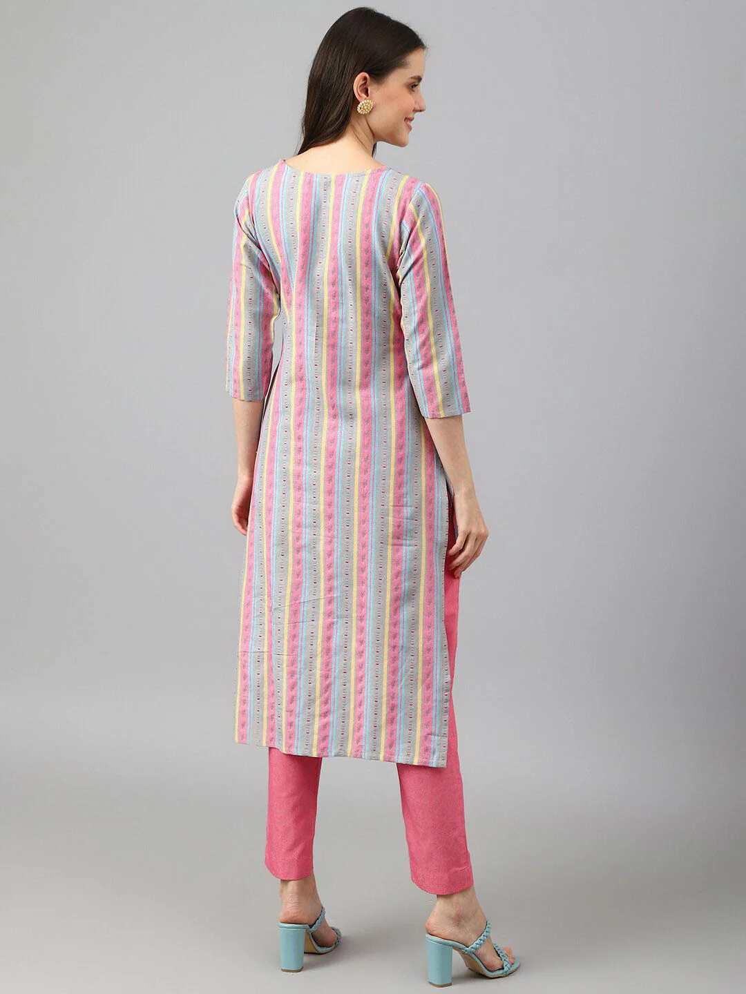 KALINI Striped Straight Kurta with Trousers - Image 6