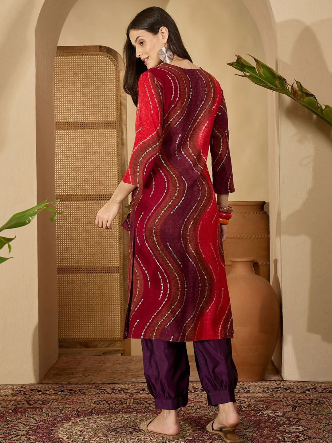 KALINI Women Bandhani Embroidered V-Neck Kurta - Image 4