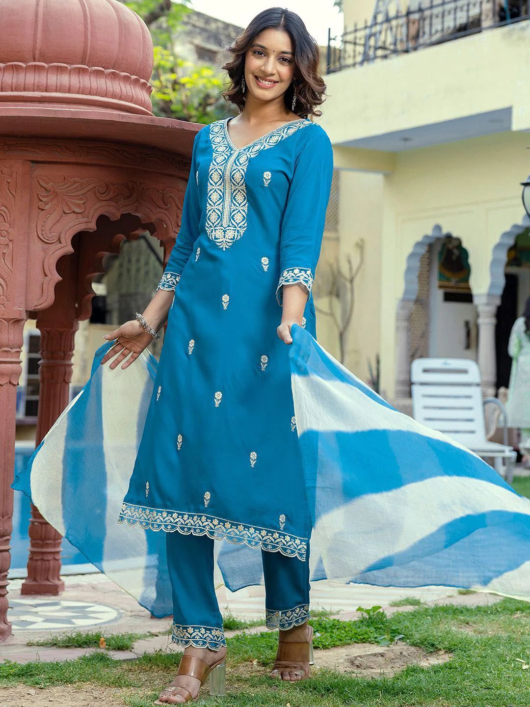 KALINI Women Ethnic Motifs Embroidered Regular Sequinned Kurta - Image 3