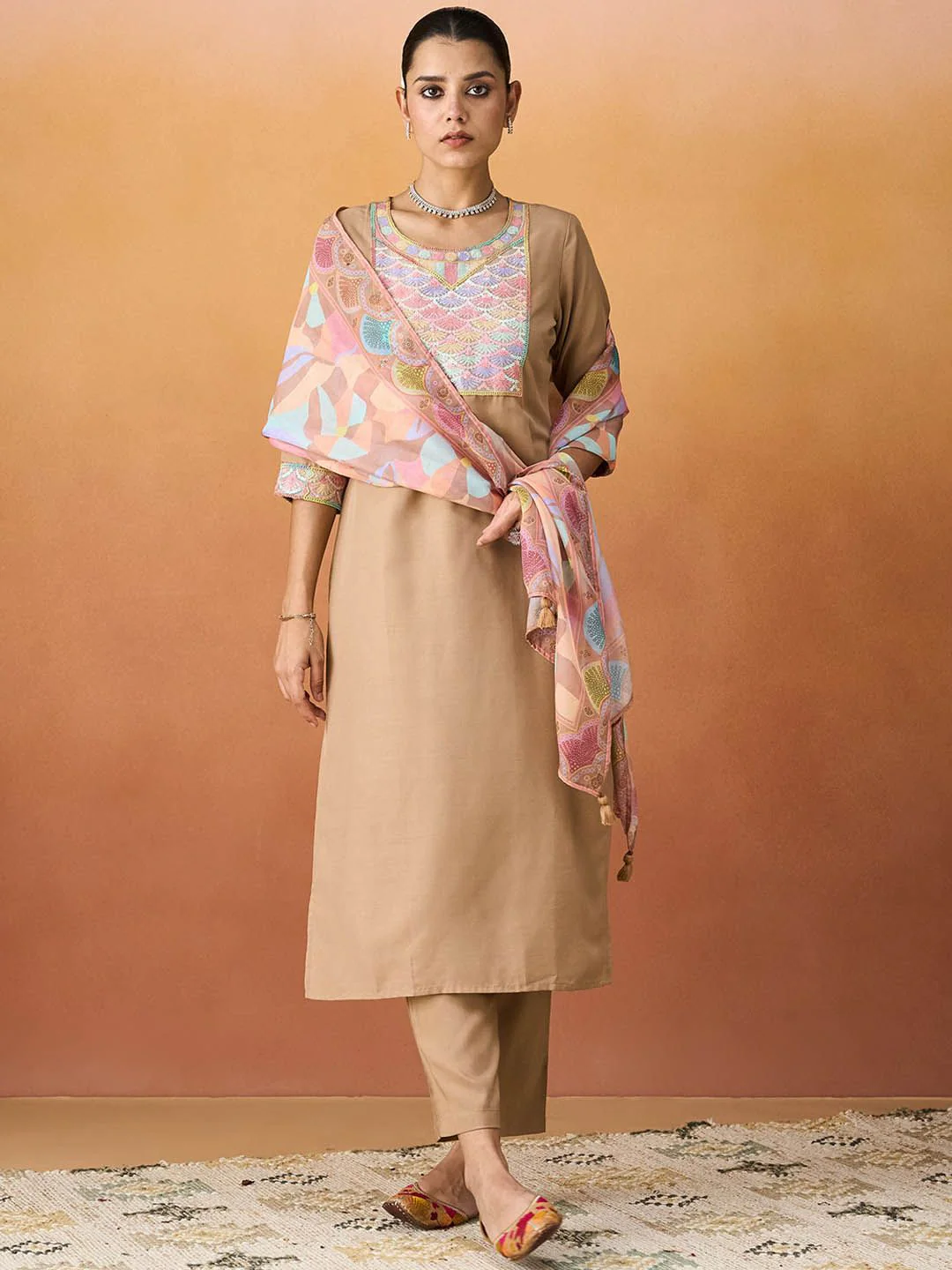 KALINI Women Ethnic Motifs Embroidered Regular Sequinned Kurta with Trousers & With Dupatta