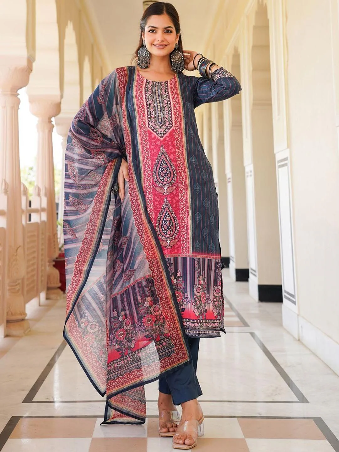 KALINI Women Ethnic Motifs Printed Regular Kurta with Trousers & With Dupatta - Image 3