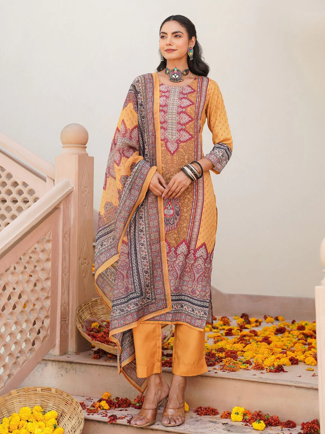 KALINI Women Ethnic Motifs Printed Regular Kurta with Trousers & With Dupatta - Image 2