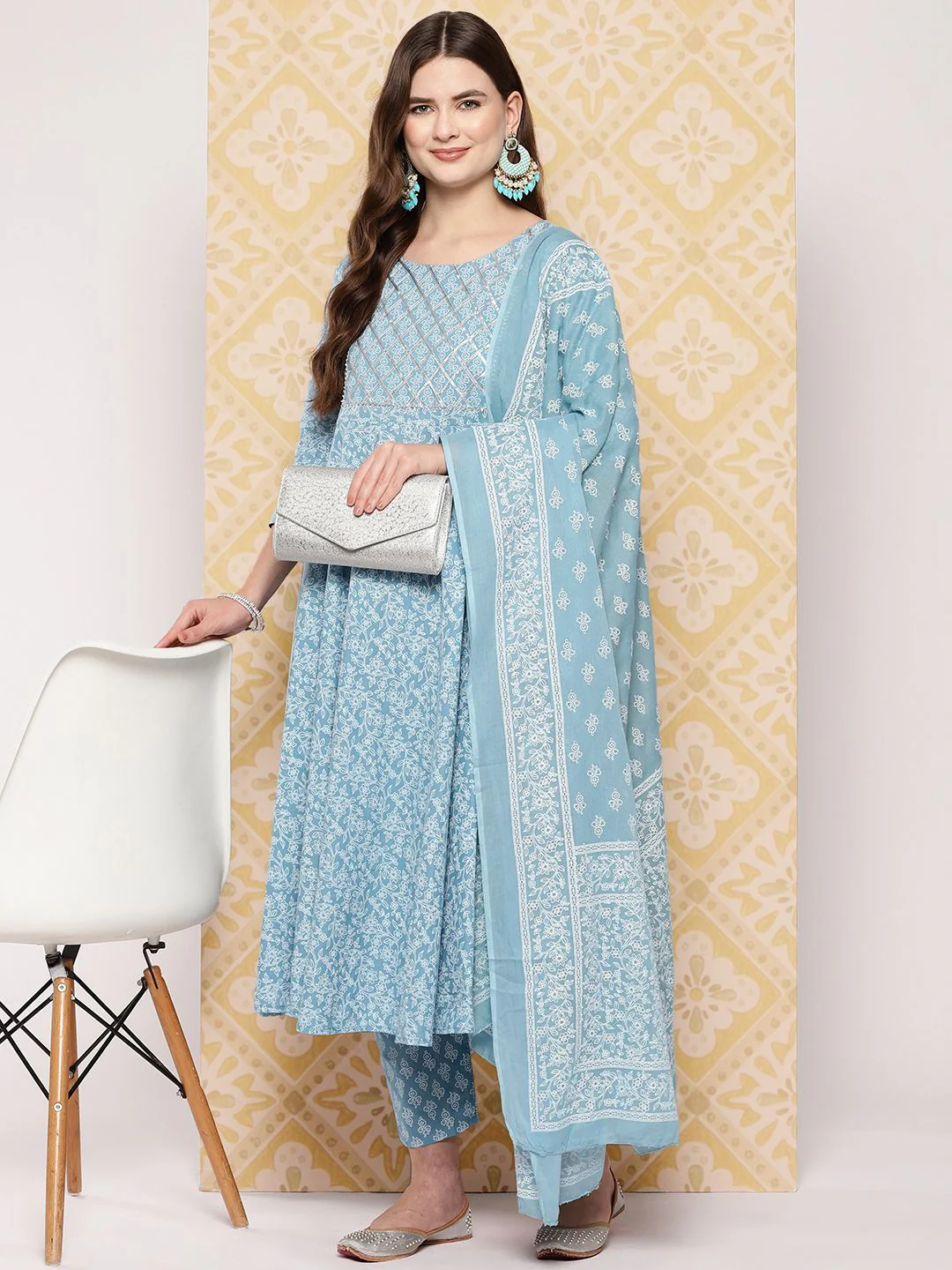 KALINI Women Ethnic Motifs Printed Regular Pure Cotton Kurta with Trousers & Dupatta - Image 4
