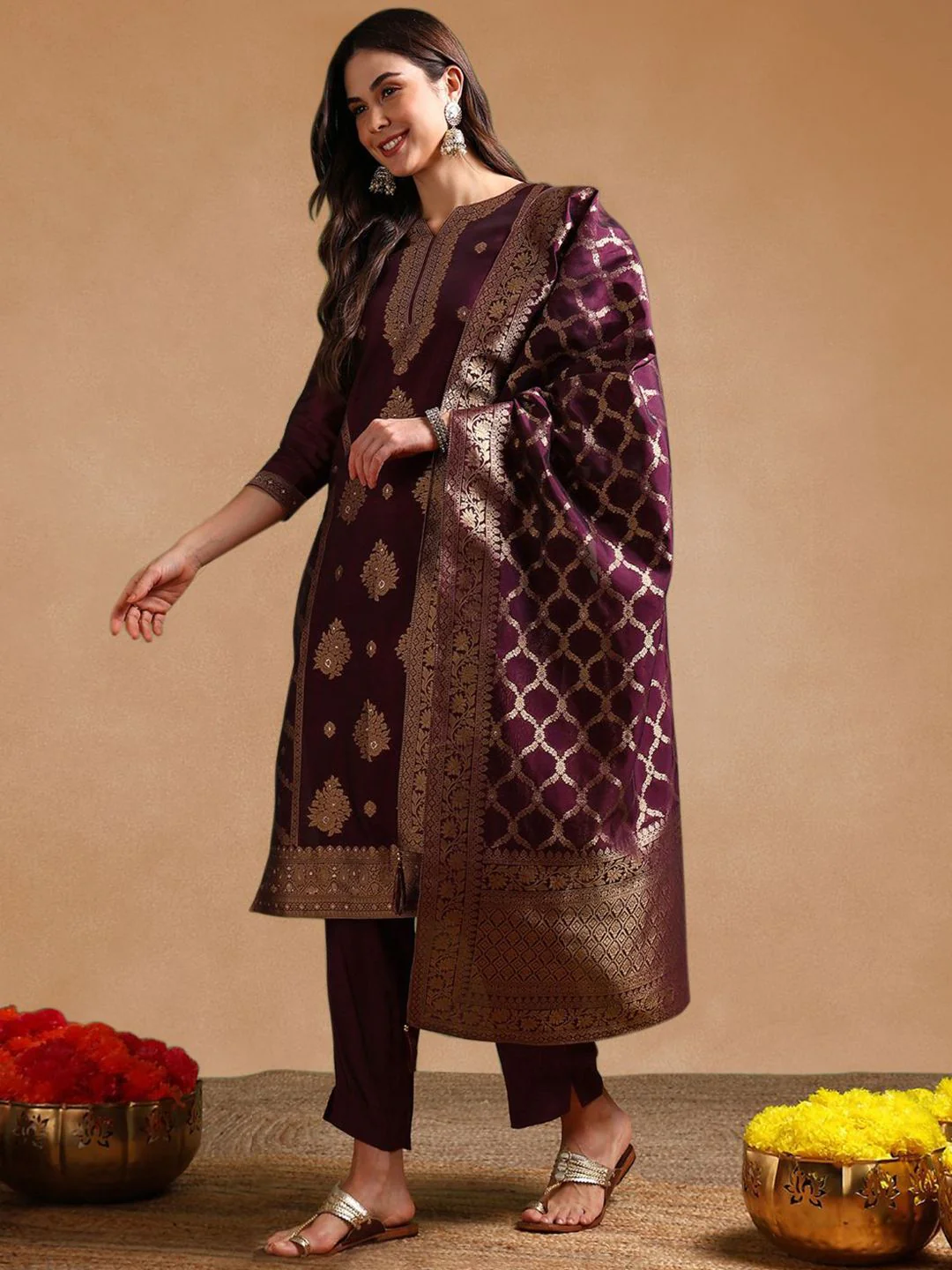 KALINI Women Floral Embroidered Kurta with Trousers & Dupatta - Image 5