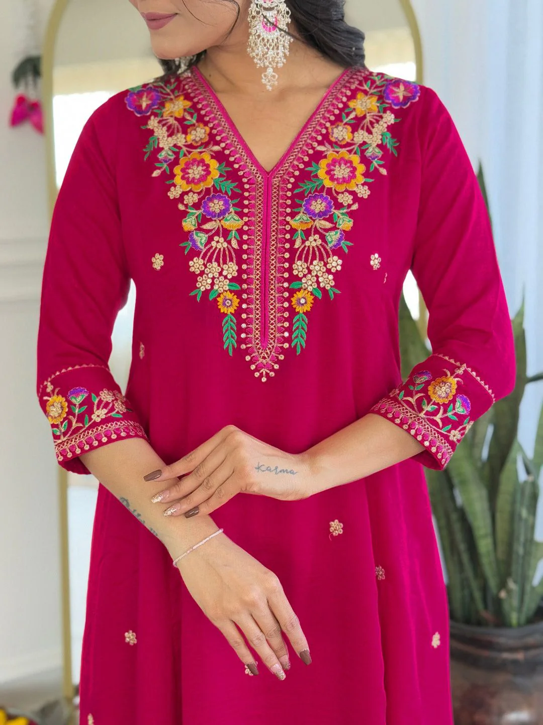 KALINI Women Floral Embroidered Regular Thread Work Kurta with Trousers & With Dupatta - Image 5