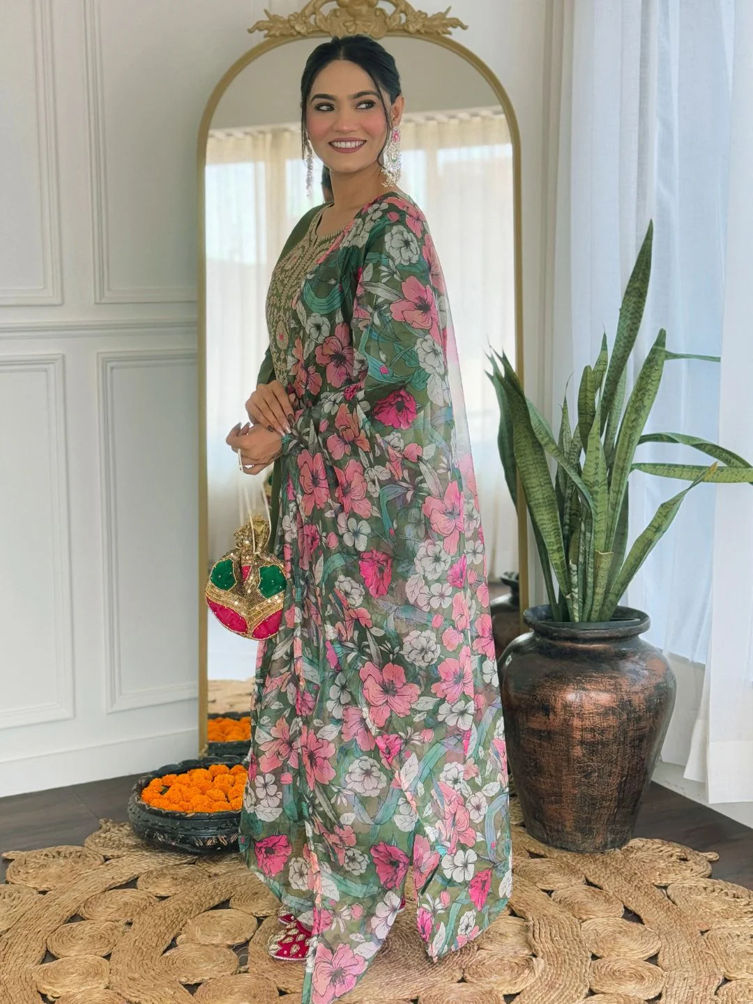 KALINI Women Floral Embroidered Regular Thread Work Kurta with Trousers & With Dupatta - Image 3