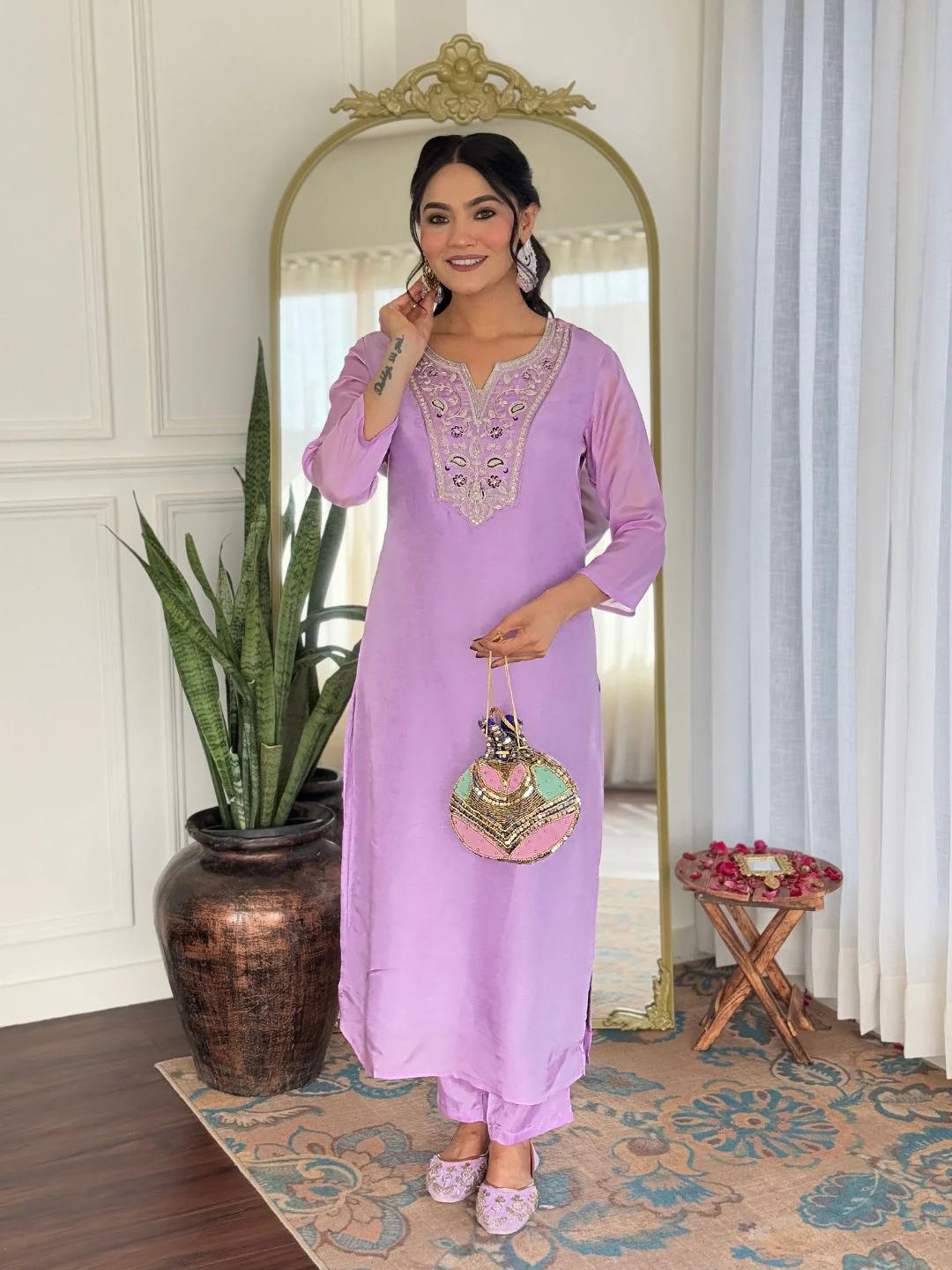 KALINI Women Floral Embroidered Regular Thread Work Kurta with Trousers & With Dupatta - Image 6