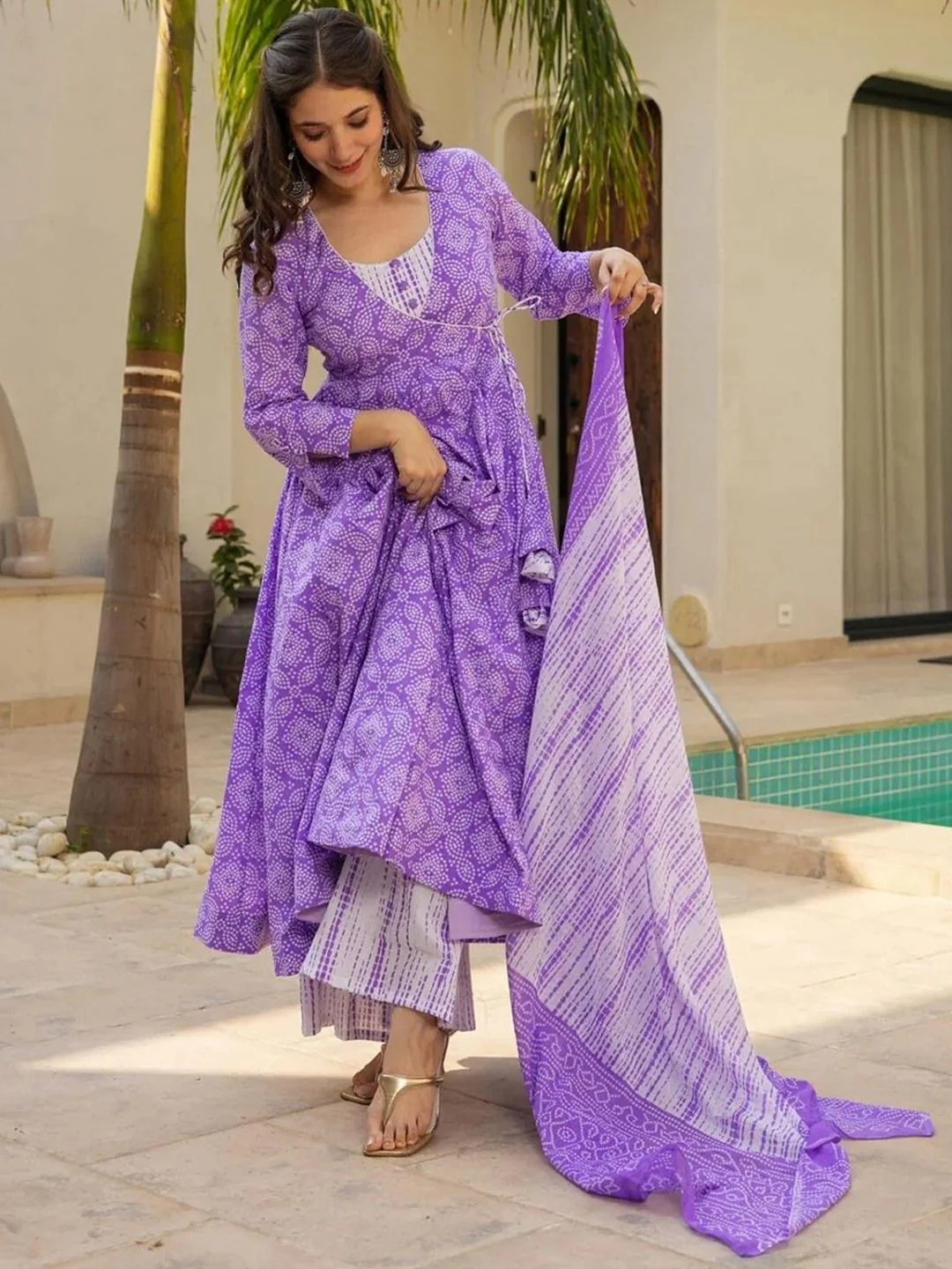 KALINI Women Floral Printed Angrakha Kurta with Palazzos & With Dupatta