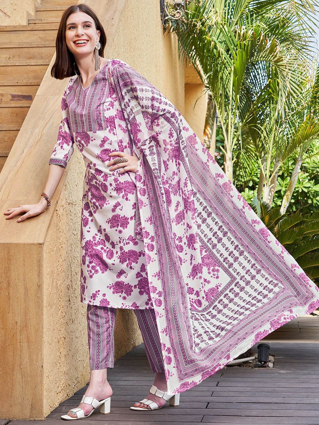 KALINI Women Floral Printed Kurta with Trousers & With Dupatta - Image 3