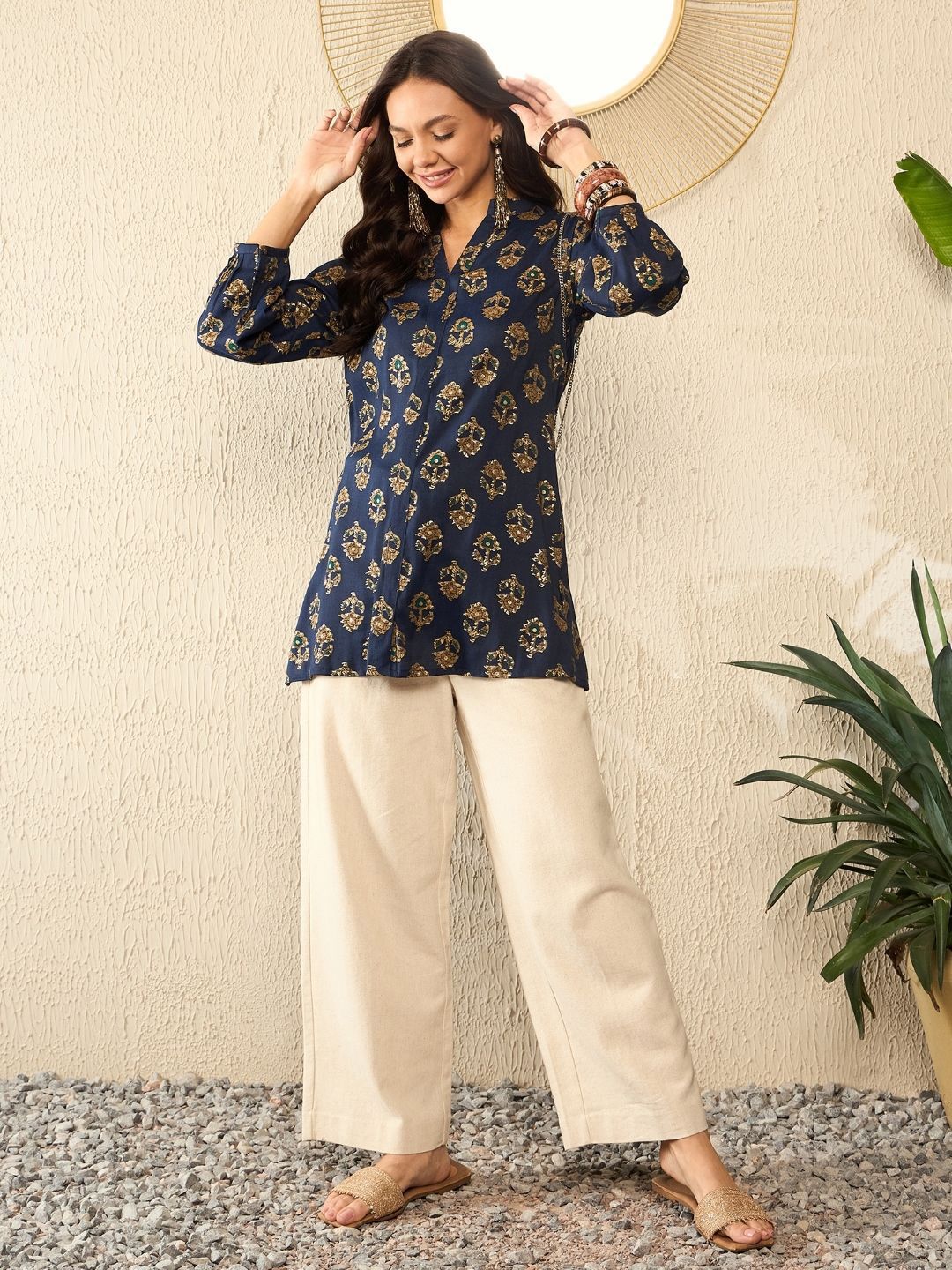 KALINI Women Floral Printed Mandarin Collar Top - Image 6