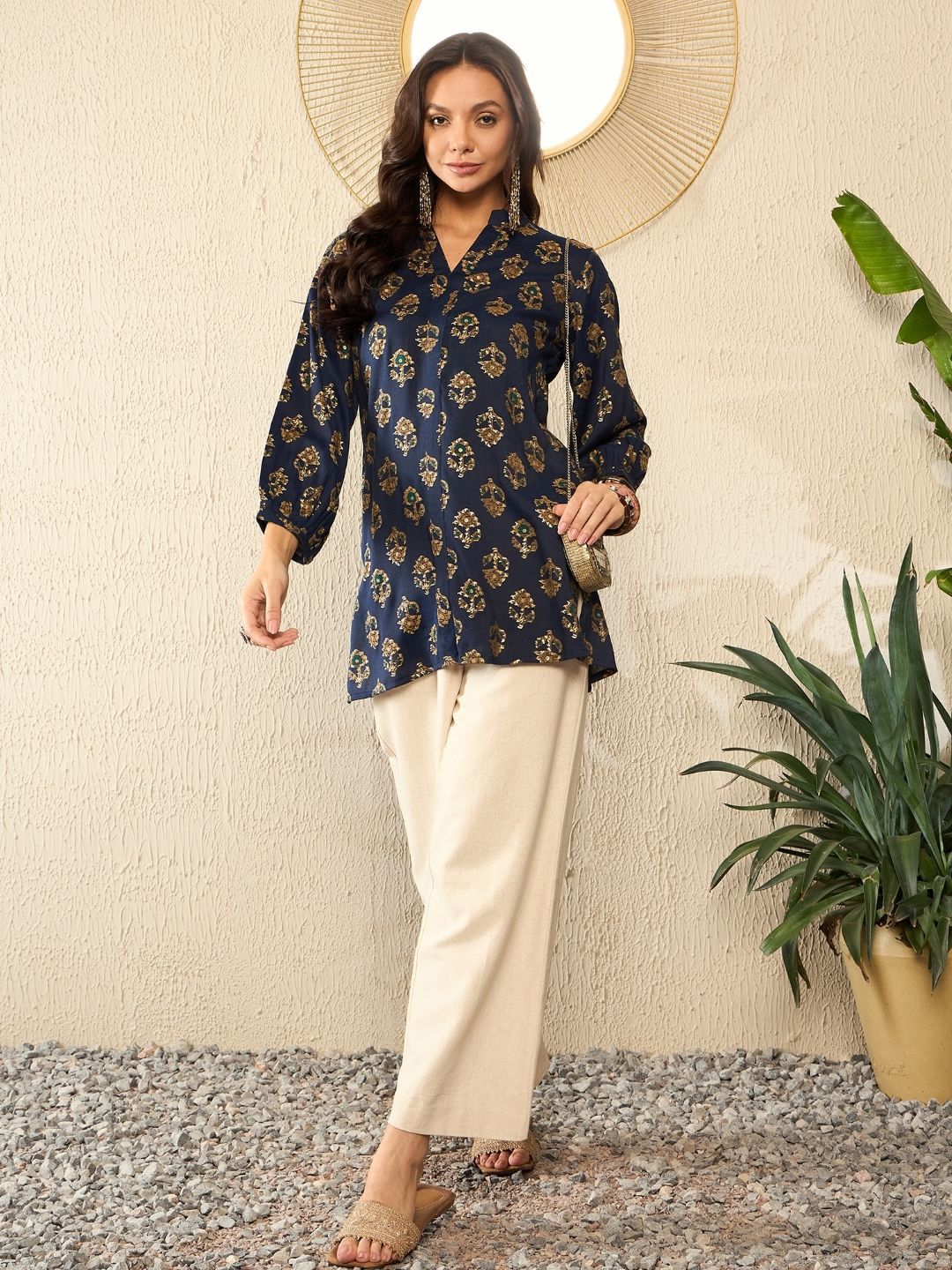 KALINI Women Floral Printed Mandarin Collar Top - Image 7
