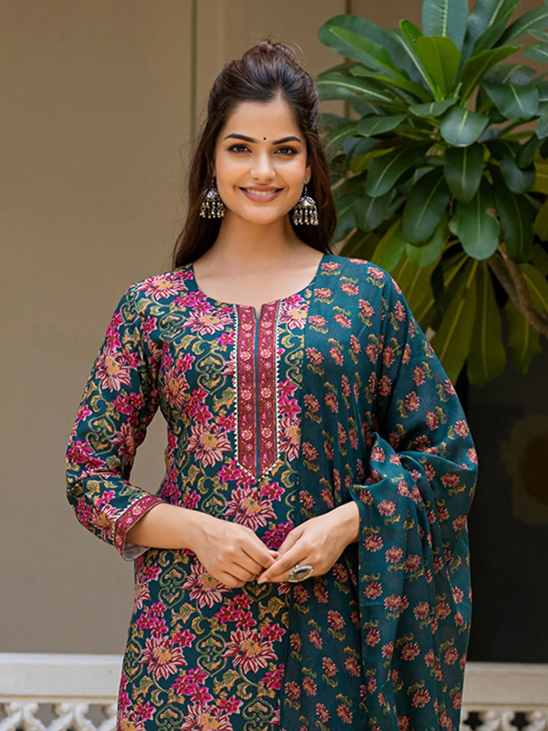 KALINI Women Floral Printed Regular Kurta with Trousers & Dupatta - Image 3