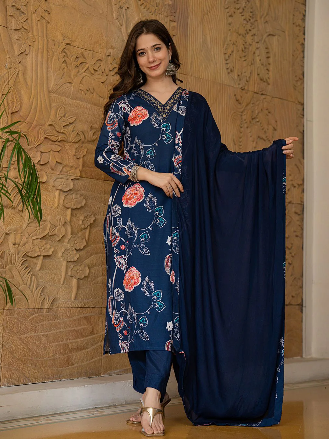 KALINI Women Floral Printed Regular Kurta with Trousers & With Dupatta - Image 6