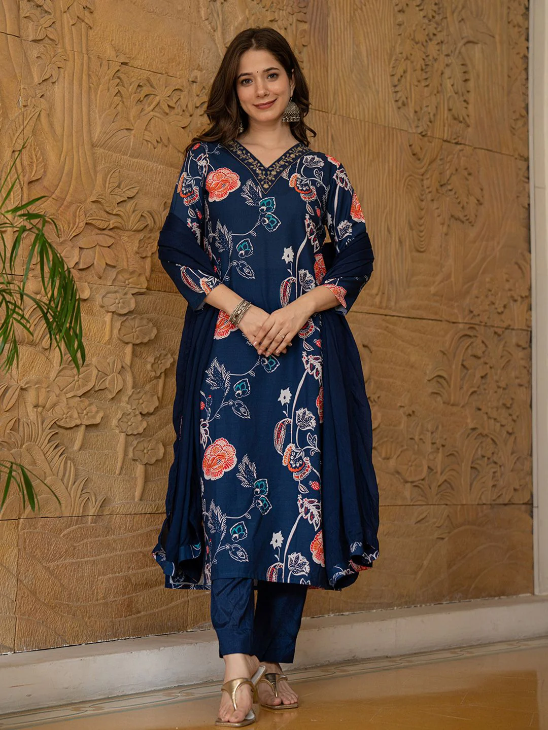 KALINI Women Floral Printed Regular Kurta with Trousers & With Dupatta - Image 7