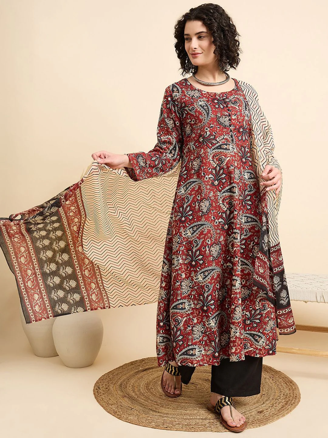 KALINI Women Floral Printed Regular Kurta with Trousers & With Dupatta - Image 6