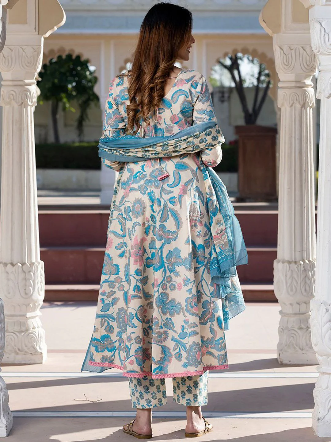 KALINI Women Floral Printed Regular Pure Cotton Kurta with Trousers & With Dupatta - Image 5