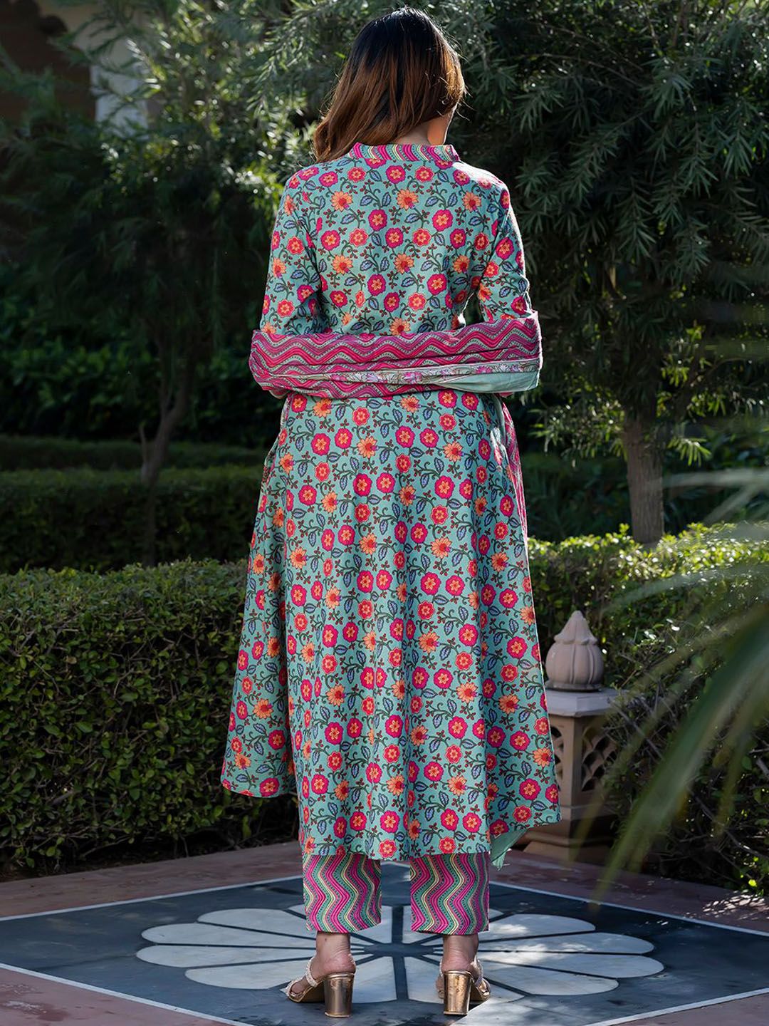 KALINI Women Floral Printed Regular Pure Cotton Kurta with Trousers & With Dupatta - Image 4