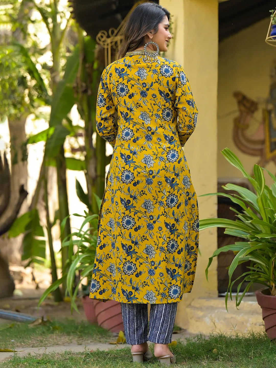 KALINI Women Floral Printed Regular Thread Work Kurta with Trousers & With Dupatta - Image 5