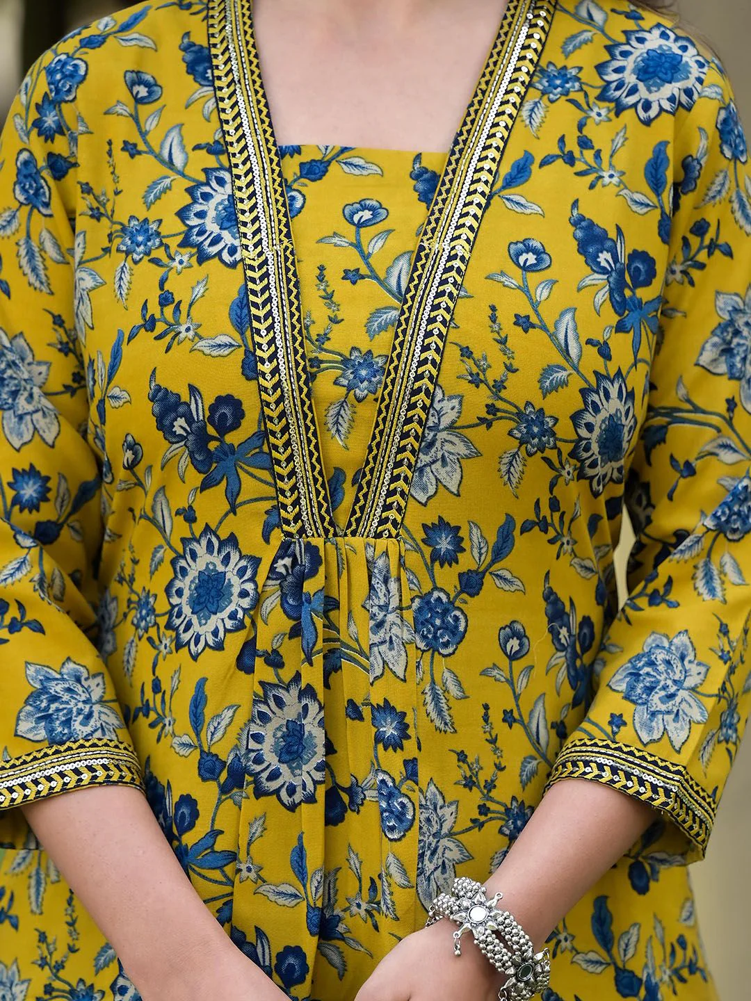 KALINI Women Floral Printed Regular Thread Work Kurta with Trousers & With Dupatta - Image 6