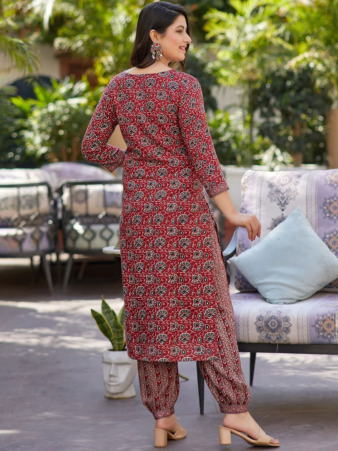 KALINI Women Floral Printed Regular Thread Work Kurta with Trousers & With Dupatta - Image 5