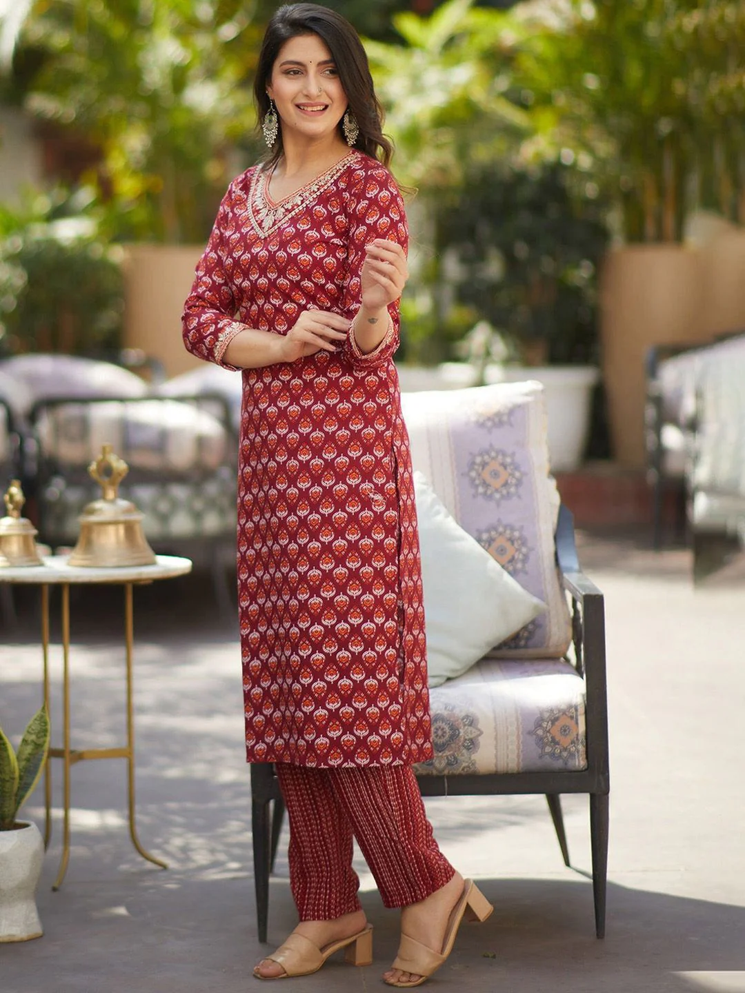 KALINI Women Floral Printed Regular Thread Work Kurta with Trousers & With Dupatta - Image 3