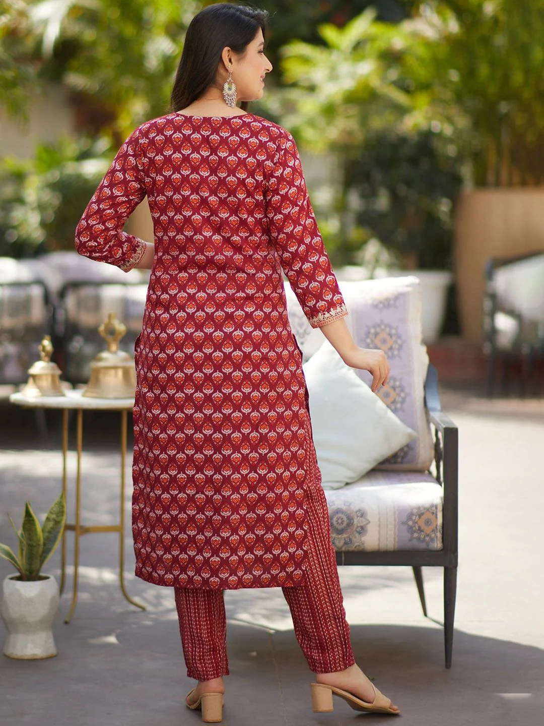 KALINI Women Floral Printed Regular Thread Work Kurta with Trousers & With Dupatta - Image 5