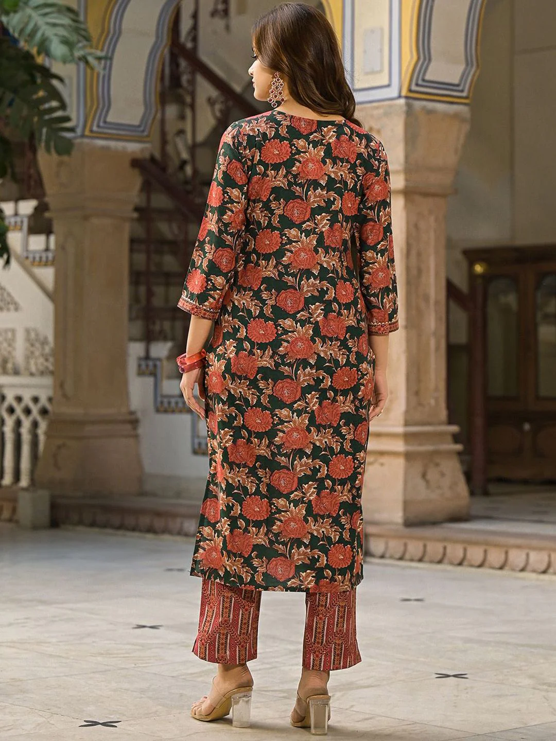 KALINI Women Floral Printed Round Neck Straight Kurta with Trousers & With Dupatta - Image 4