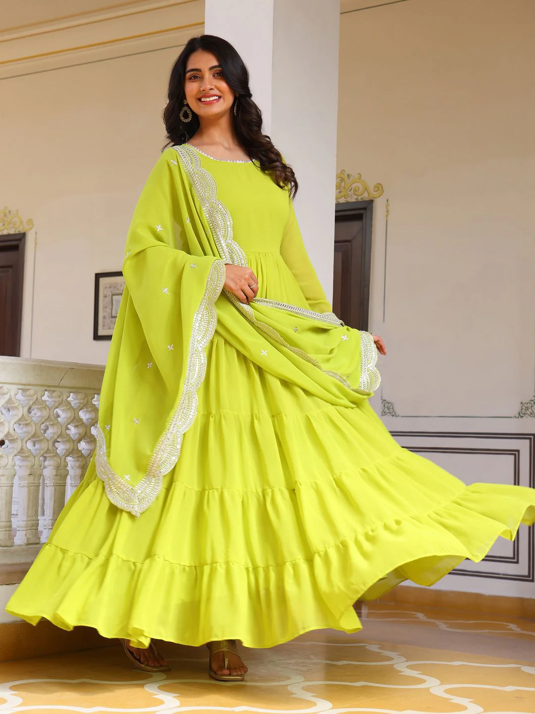 KALINI Women Layered Kurta with Pyjamas & With Dupatta - Image 5