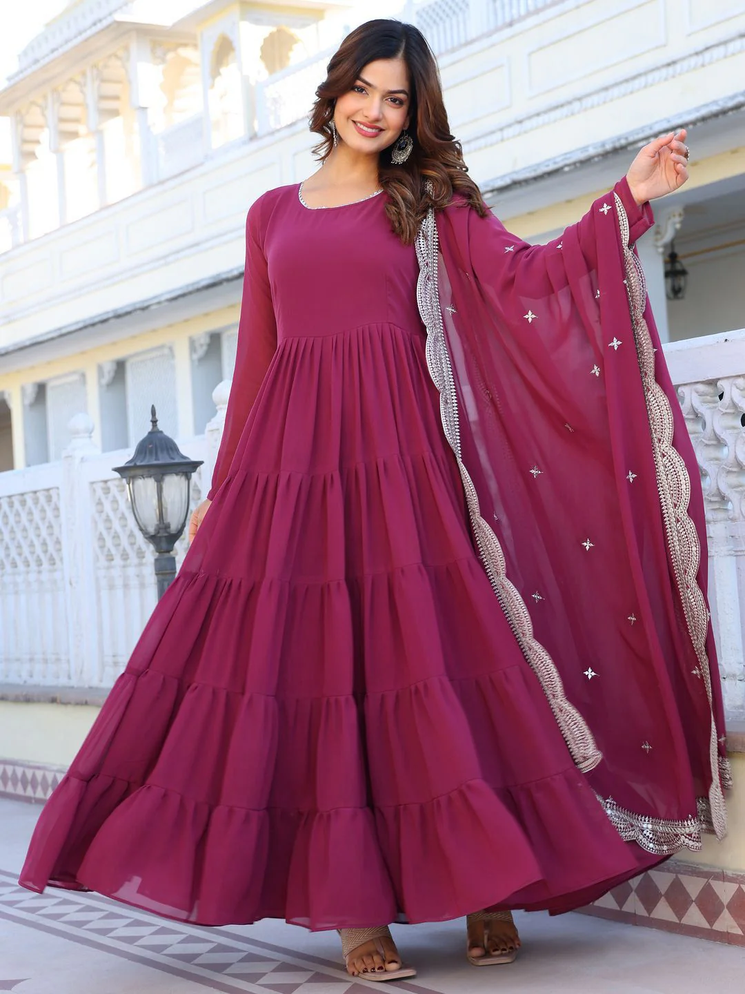 KALINI Women Layered Kurta with Pyjamas & With Dupatta - Image 4