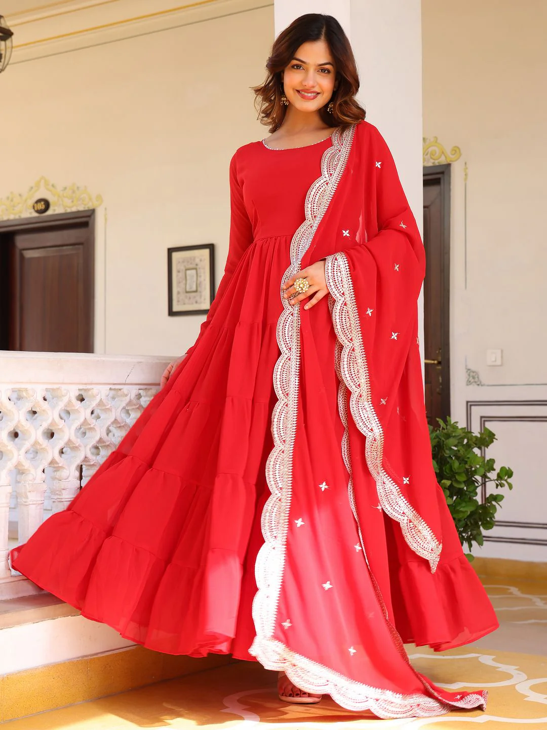 KALINI Women Layered Kurta with Trousers & With Dupatta - Image 3