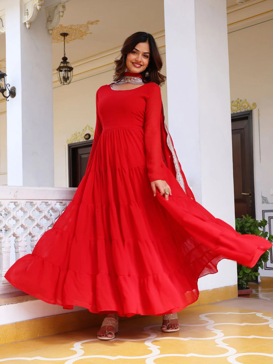KALINI Women Layered Kurta with Trousers & With Dupatta - Image 5