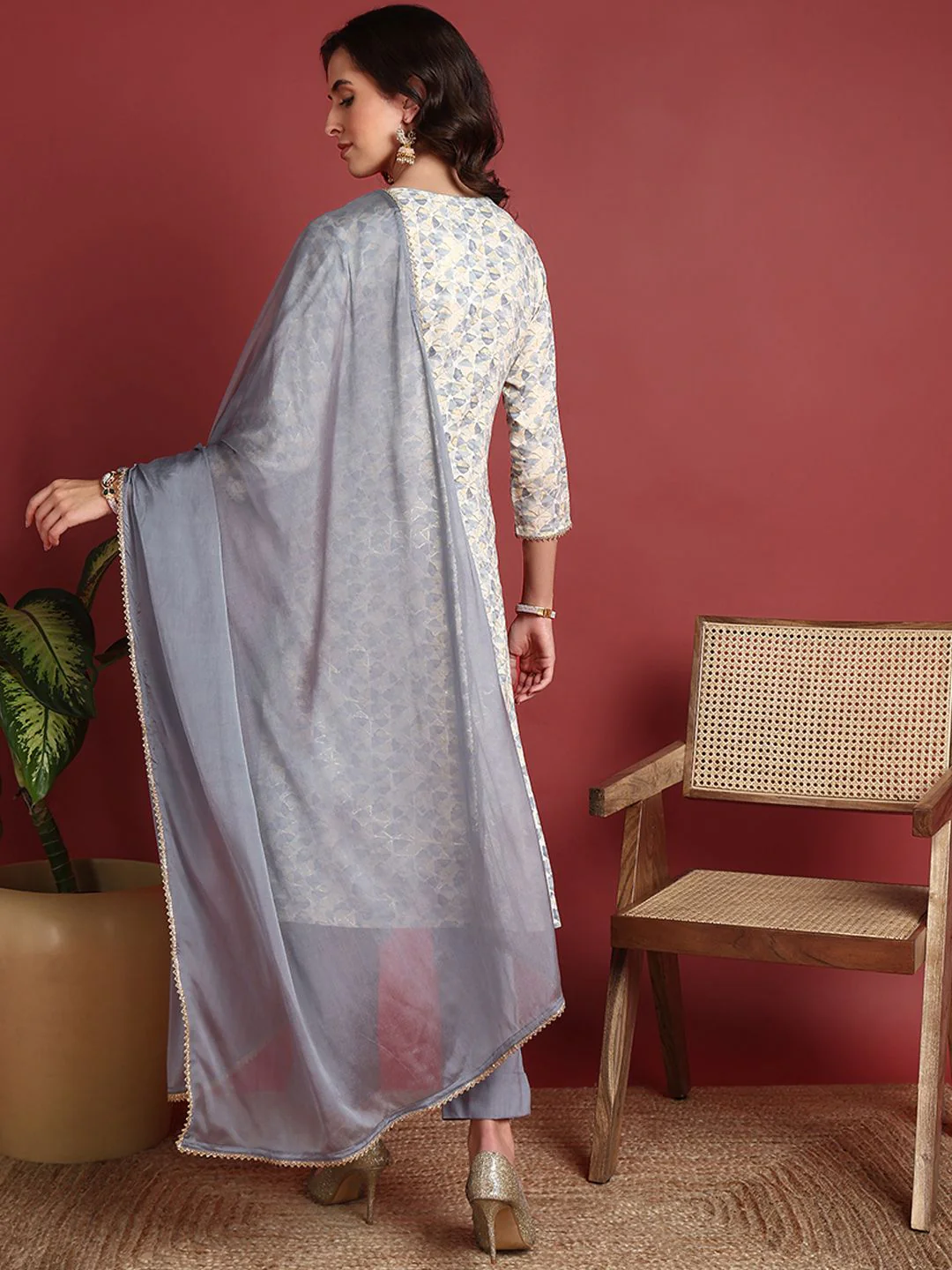 KALINI Women Printed Regular Sequinned Kurta with Trousers & With Dupatta - Image 6