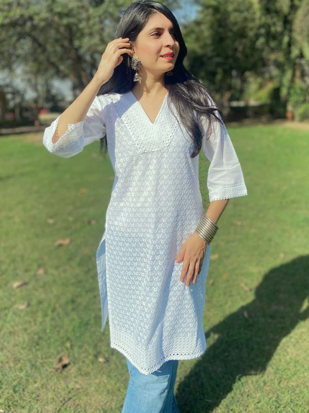 KALINI Women Pure Cotton Embroidered Straight Kurta for Holi day - Image 4