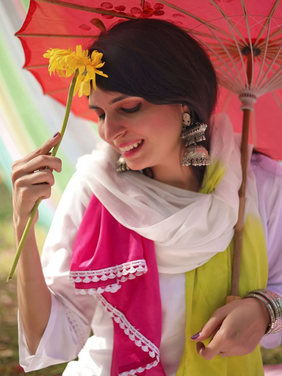 Kalini Women Rayon Embroidery A Line Kurta & Trousers With Tie & Dye Dupatta Set - Image 3