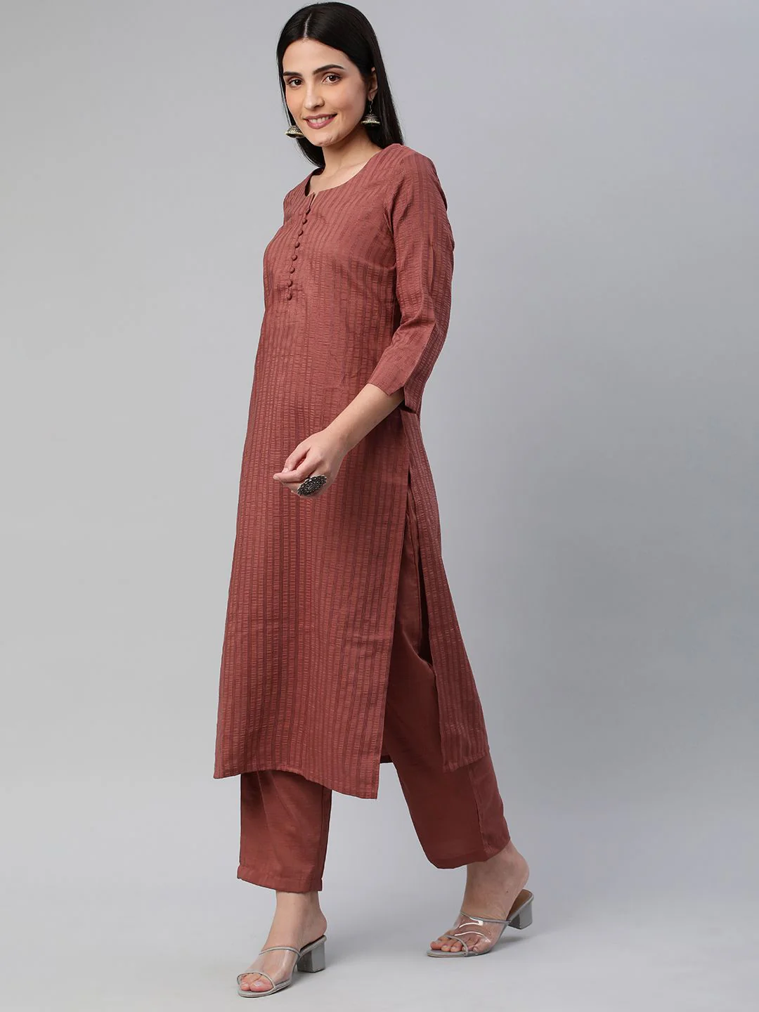 KALINI Women Self Design Pure Cotton Kurta With Trousers - Image 5