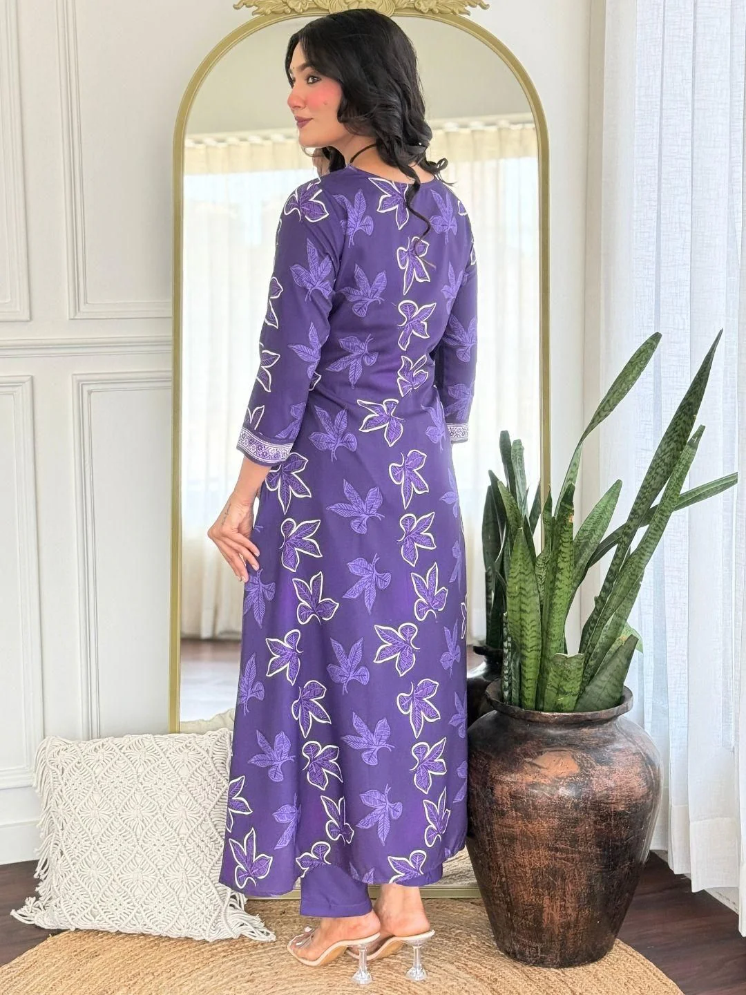 KALINI Women Self Design Square Neck A-Line Kurta Set - Image 3