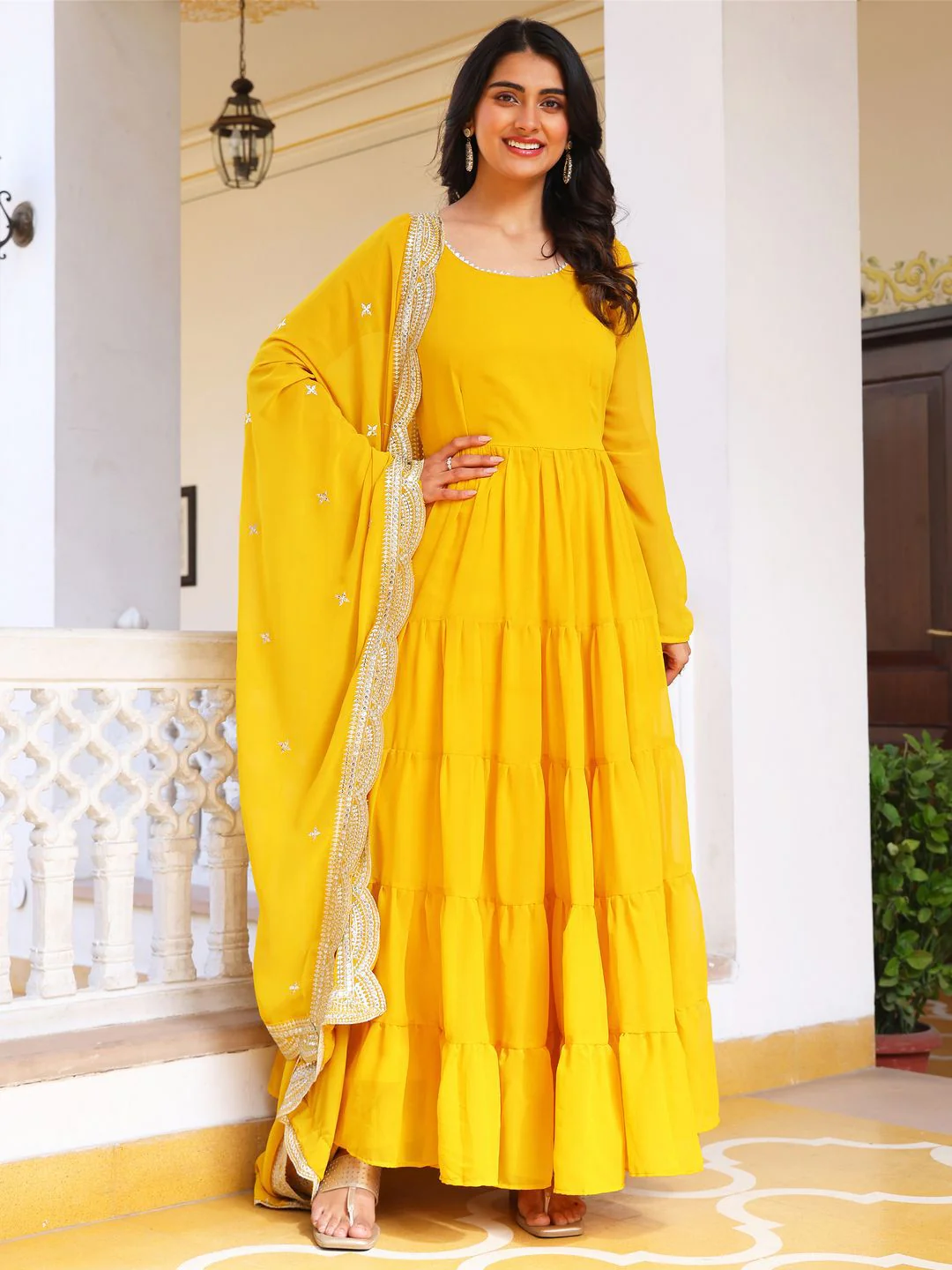 KALINI Women Tiered Kurta with Pyjamas & With Dupatta - Image 7
