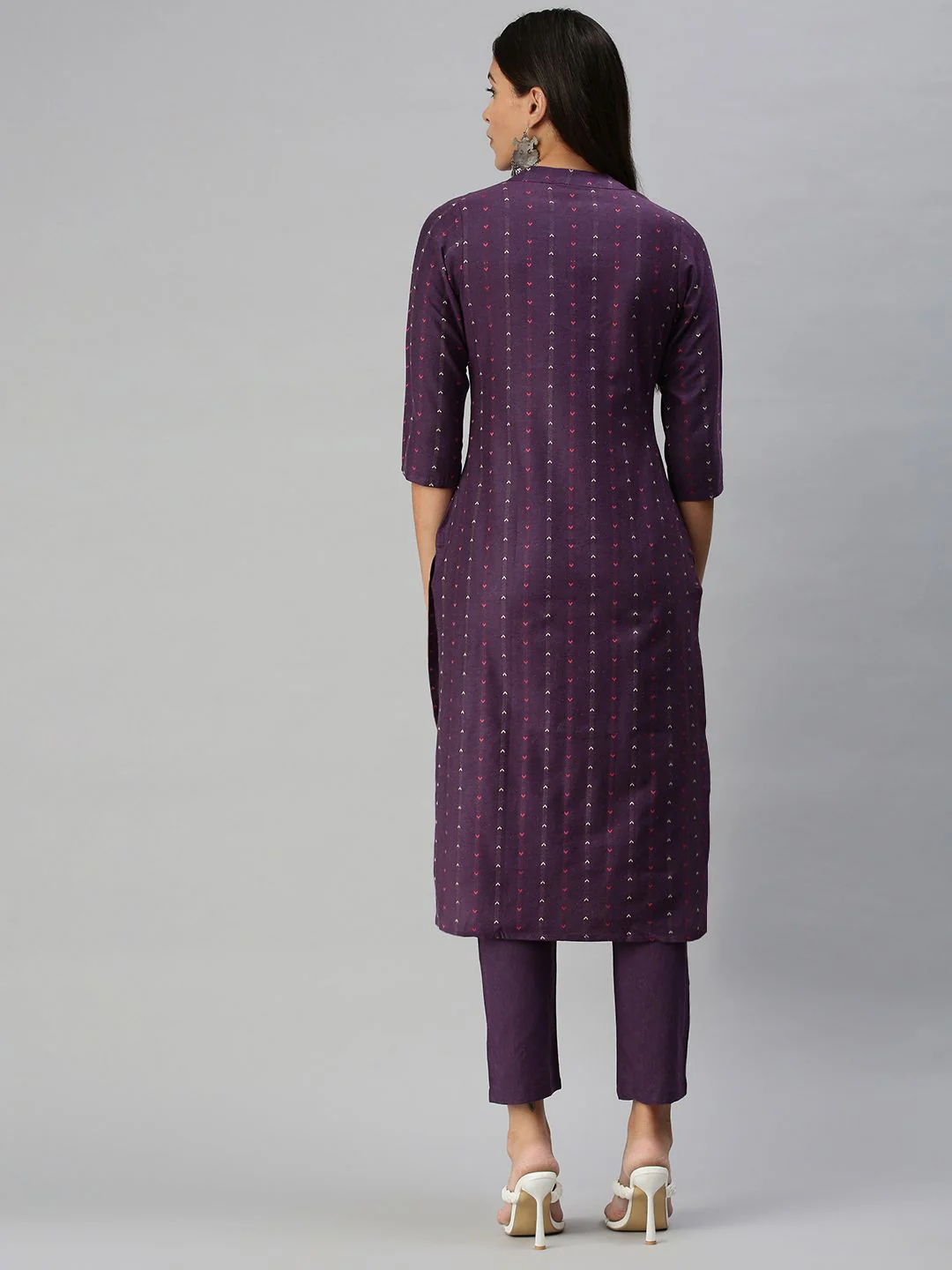 KALINI Women Violet Pure Cotton Kurta with Trousers - Image 4