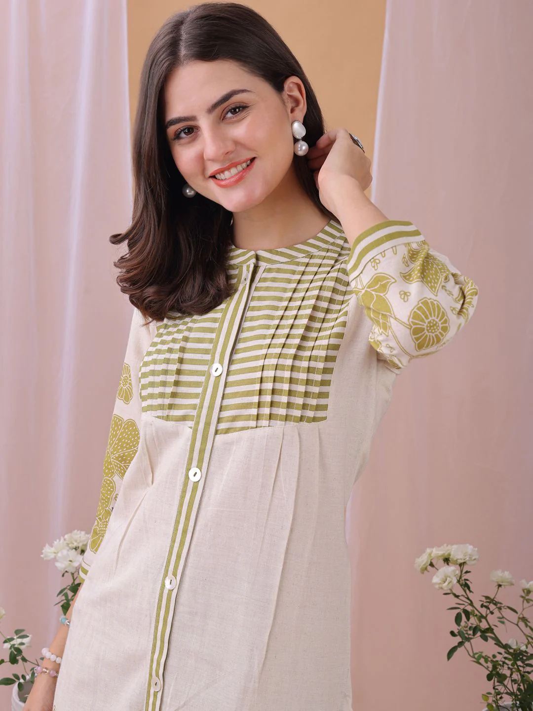 KALINI WomenParrot Green Floral Printed Pure Flex Cotton Co-ord Set - Image 2