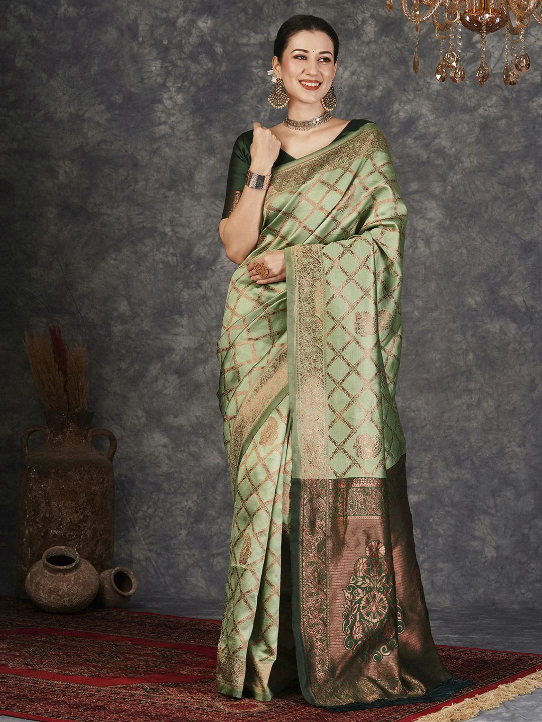KALINI Woven Design Zari Silk Blend Designer Banarasi Saree - Image 3