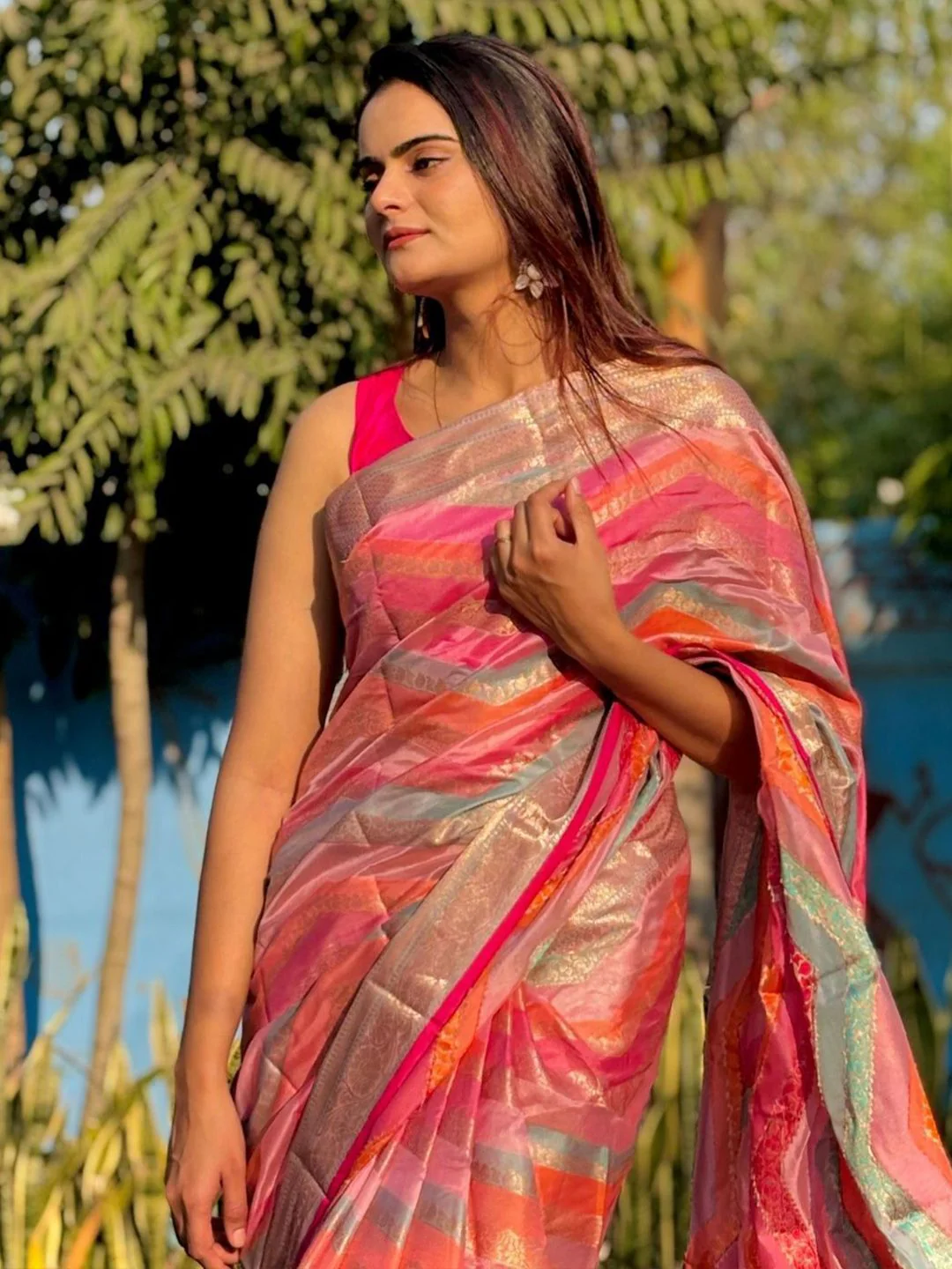 KALINI Woven Design Zari Silk Blend Leheriya Saree - Image 7