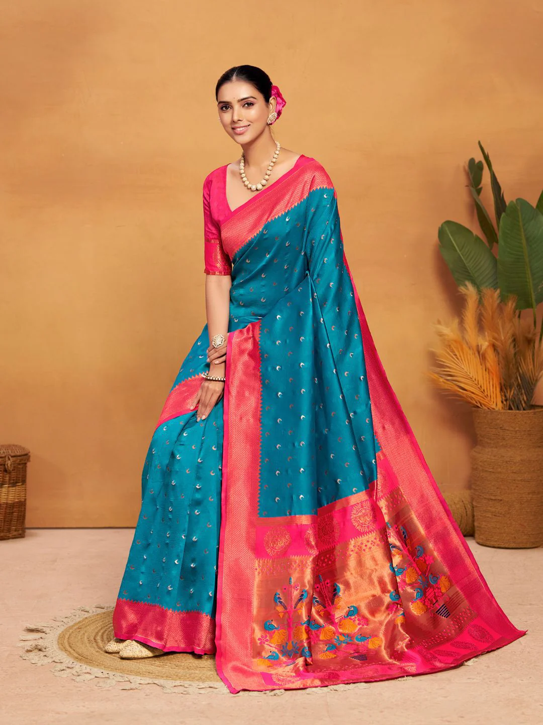 KALINI Woven Design Zari Silk Blend Paithani Saree - Image 2