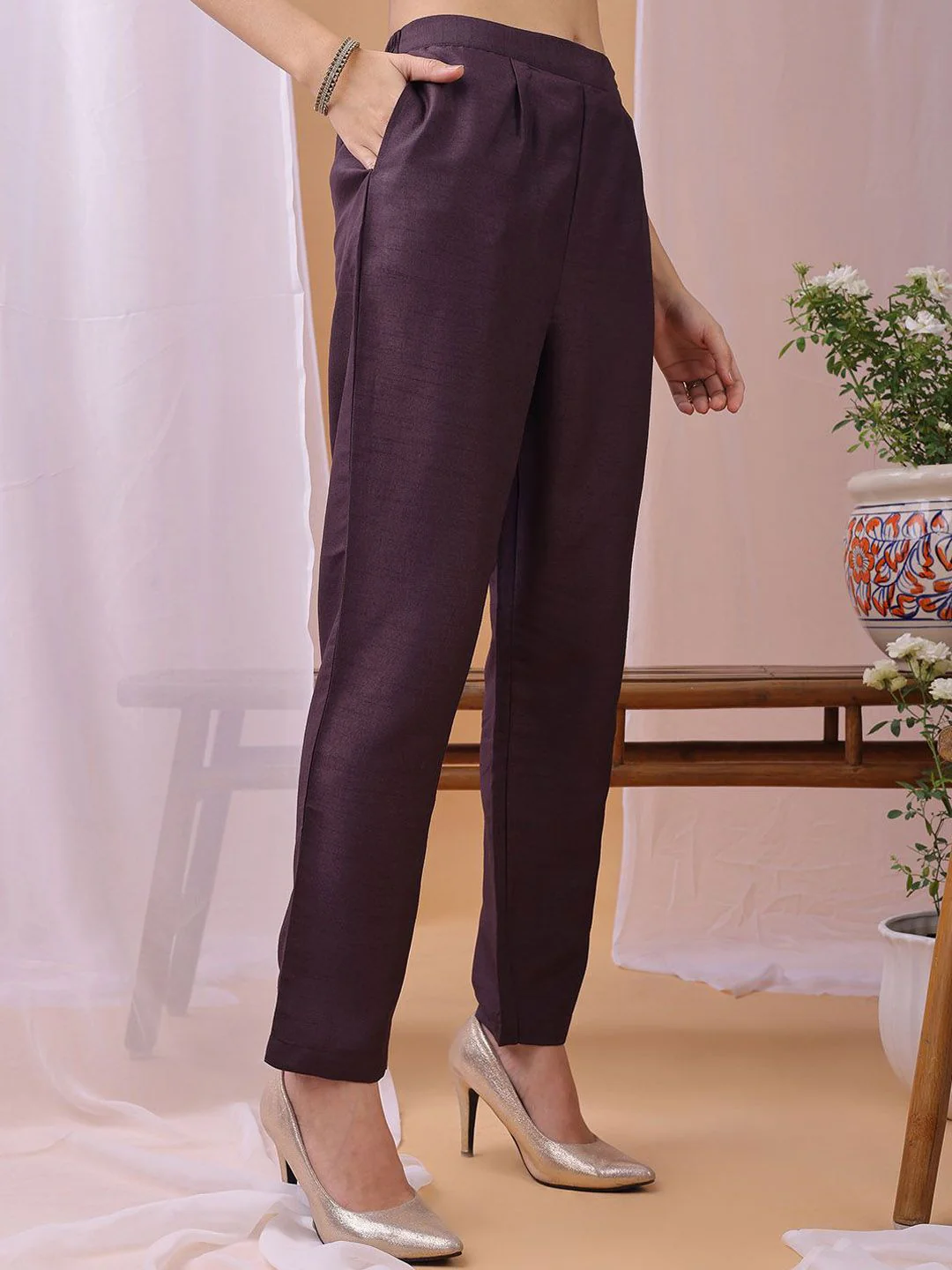 KALINI Yoke Design Sequinned Straight Kurta With Trousers And Dupatta - Image 4