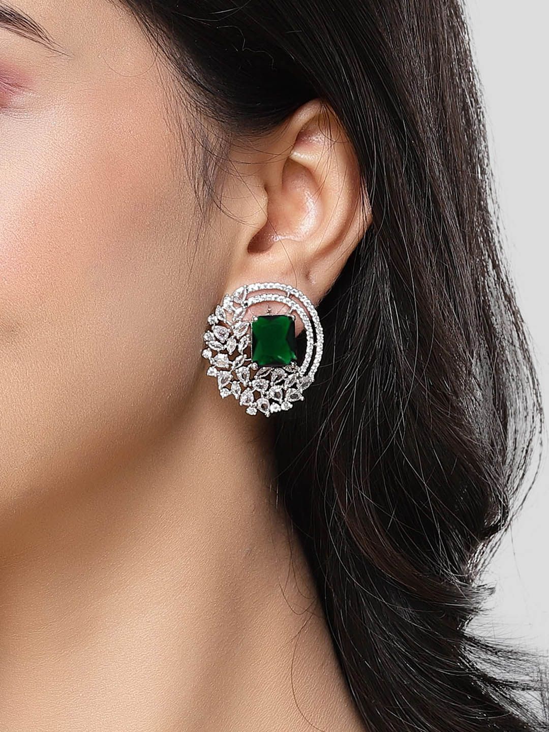 KARATCART Cubic Zirconia Contemporary Studs Earrings - Image 5